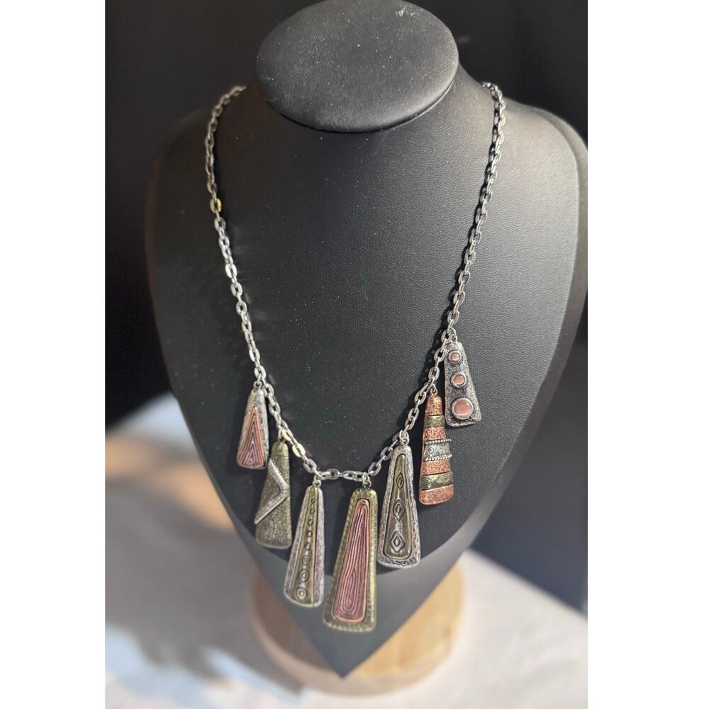 Chicos Statement Necklace Multi Tone Drop Pendant Chain Fashion Jewelry